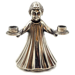 Vintage Italian Choir Girl Taper Candle Silver Plated Figural Candle Holder 3.5"